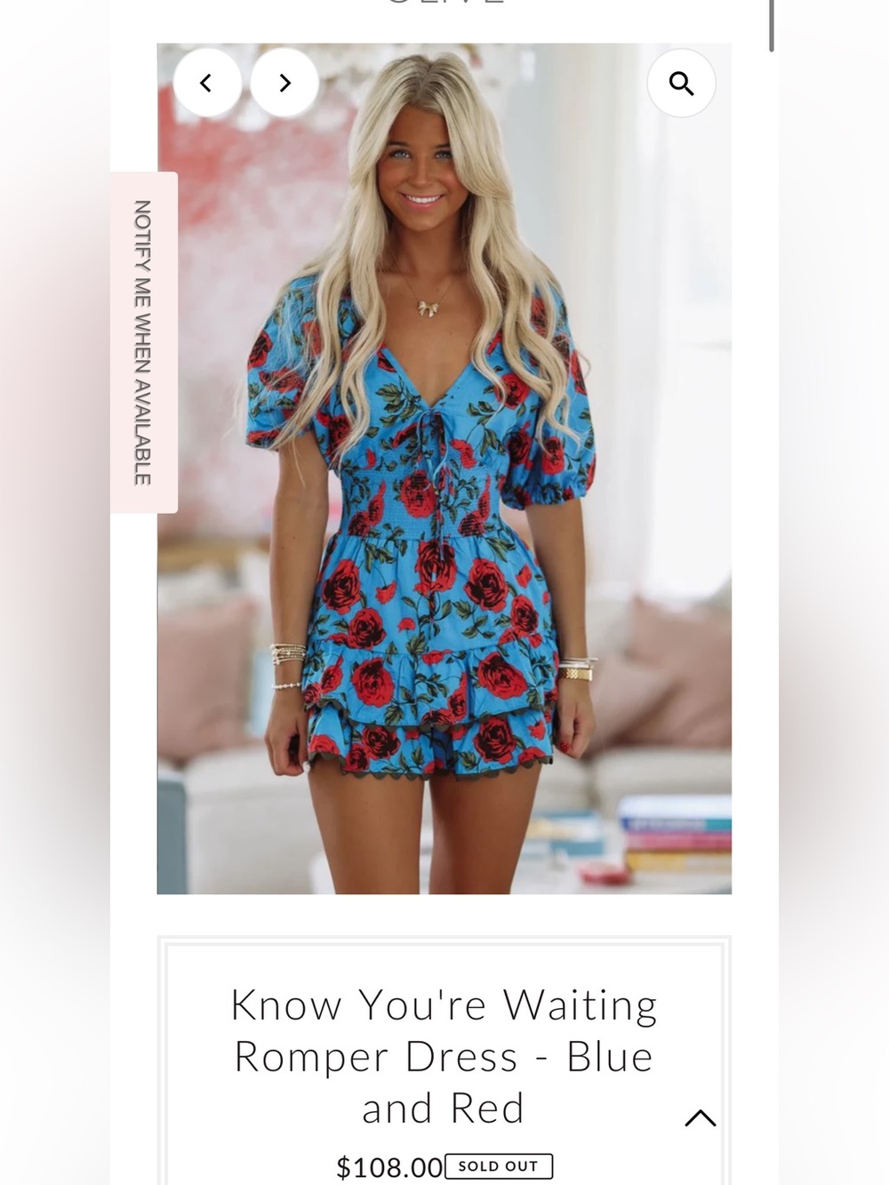 Blue Floral V-Neck Puff Sleeve Mini Romper Dress